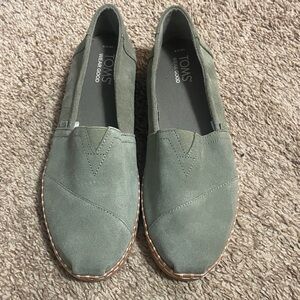 Toms Olive Green Suede Slip-On Flats